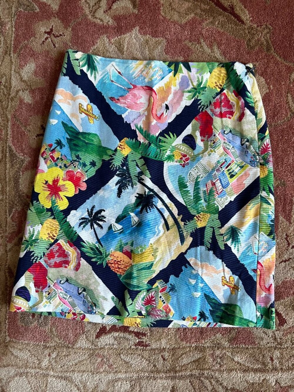 Talbots Petites Caribbean Postcard Print A-Line Skirt (Size 2P)